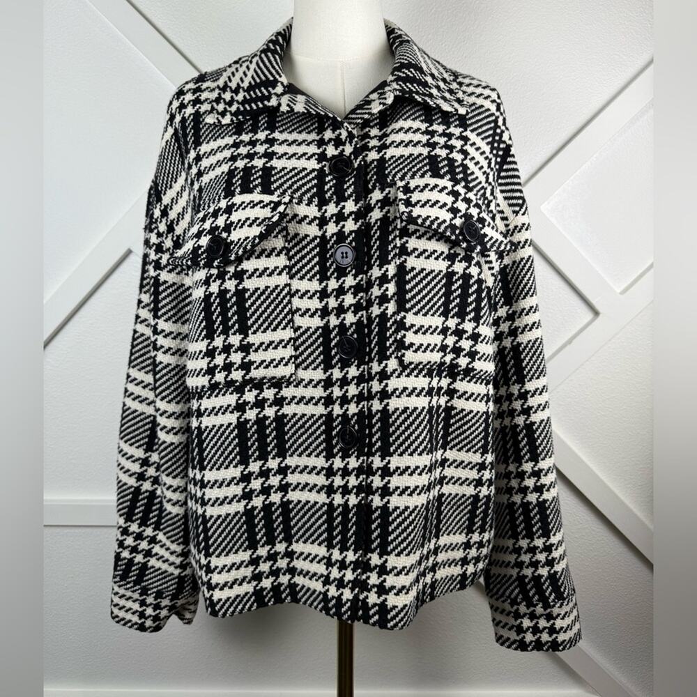 NWT Sanctuary Black And White Plaid Collared The Shacket Size Medium